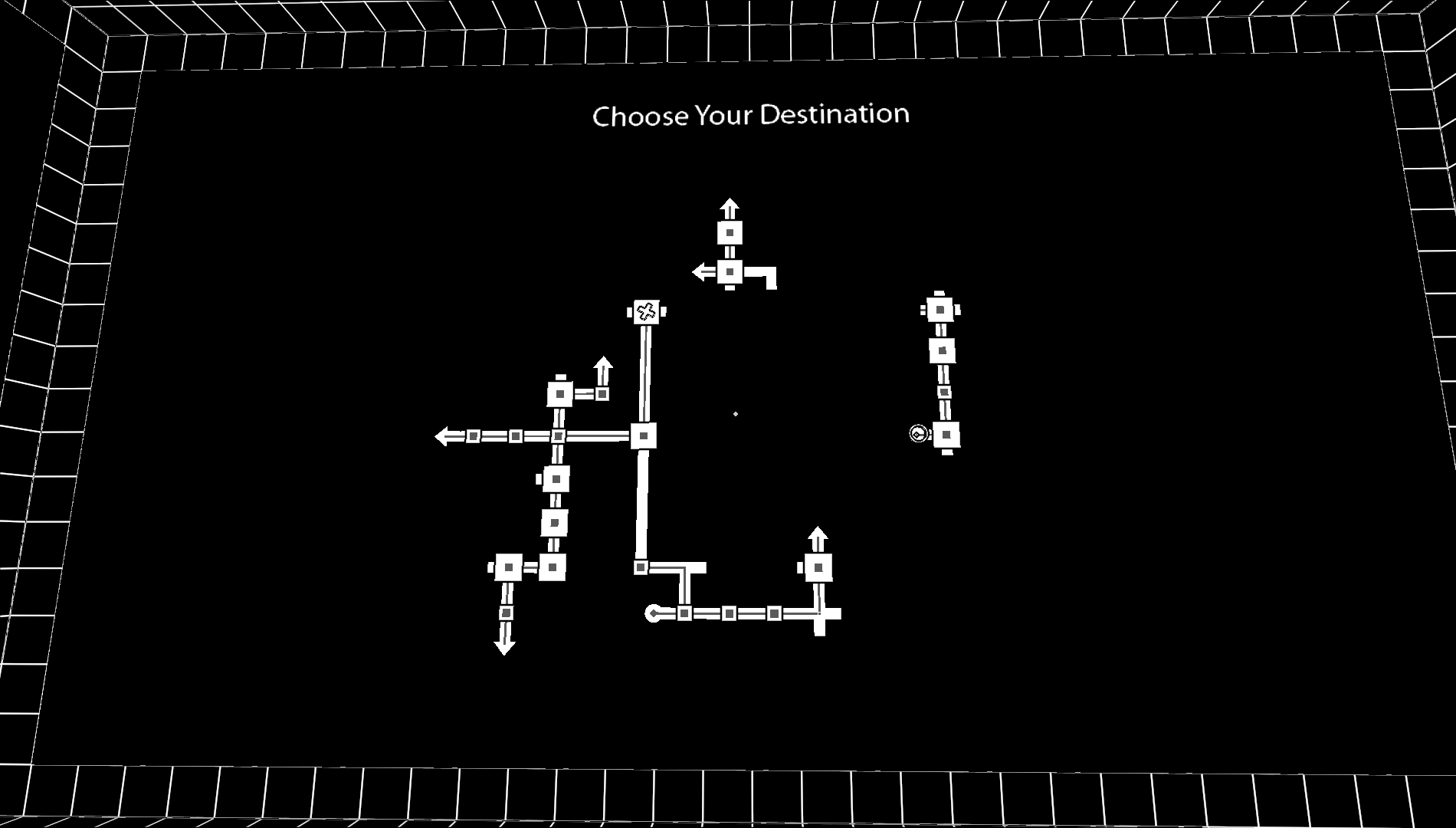 A black and white line map, somewhat disconnected, showing where the player has already been in the game